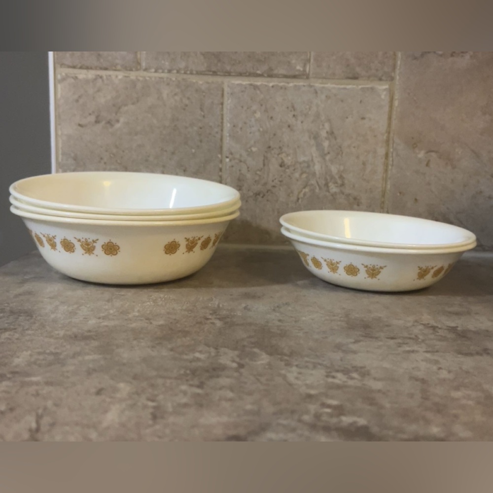🤍Lot(Plates&Bowls) of Vintage Corelle Gold Floral Dishes 🤍 - Picture 3 of 11